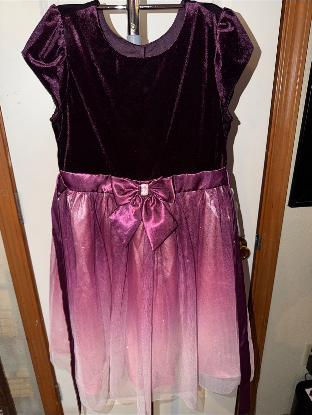 Jona Michelle Plum and Light Pink Ombre Tulle Party Dress with Bow